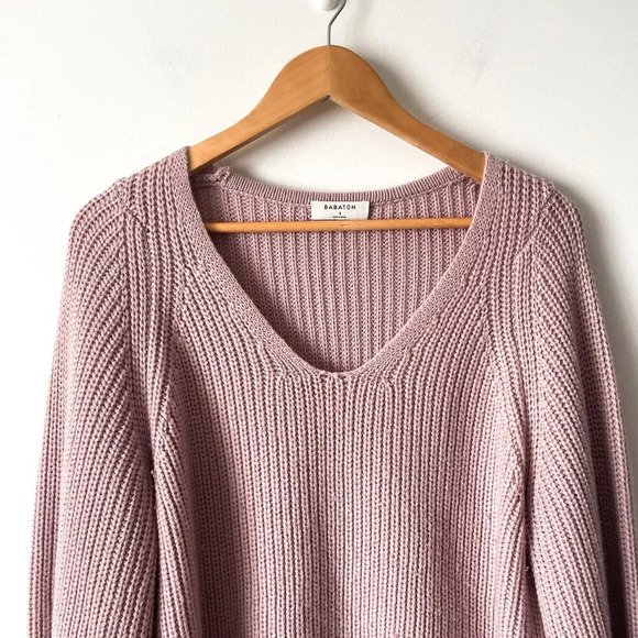 Aritzia Babaton Valadon Balloon Sleeve 100% Wool Knit Sweater Mauve Size Small - Picture 3 of 7